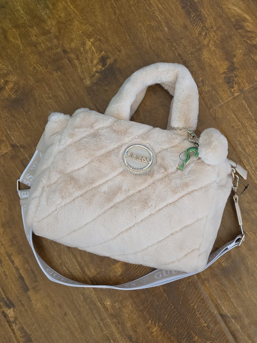 GUESS Plush Satchel Bag in Light Beige